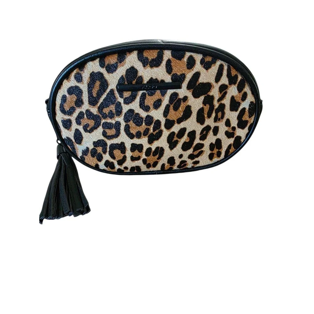 ALDO Leopard Print‎ Crossbody Bag Black Faux Leather Tassel Detachable Strap
